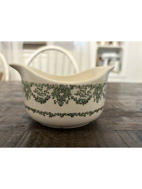 Vintage Sauce Boat Unmarked Restaurant Ware Style Chunky White Green
